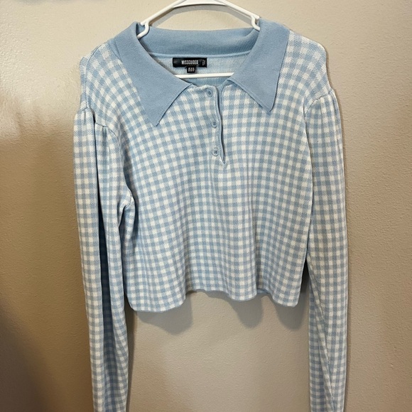 Missguided Light Blue Checkered Collar Top 10/12 - Picture 1 of 5